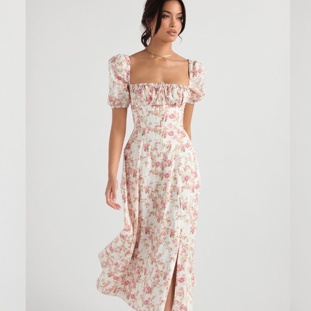 House of CB TALLULAH ROSE PRINT PUFF SLEEVE MIDI SUNDRESS